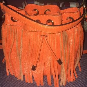Milly Mini Bucket Fringe Bag in Orange